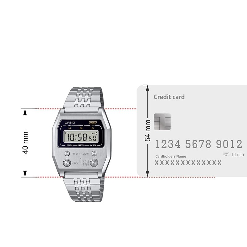 Casio A1100D-1D Digital Silver Strap Unisex Adult Watch, Gray Dial,