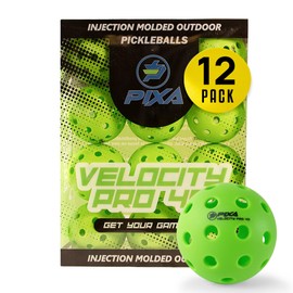 PIXA Velocity Pro 40 Injection Molded Outdoor Pickleball - USAPA Approved, Tournament Play, Durable Outdoor Pickleballs, Consistent Bounce, Smooth Flight, Competitive Play- Bright Green, Pack of 12