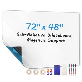 MaxGear Large White Board 72“x48” with Self-Adhesive Backing, Big Dry Erase Board for Wall, Whiteboard Sticker Wallpaper with 4 Markers, 1 Holder, 1 Eraser, 4 Magnets, and 3 Tapes(6' x 4')