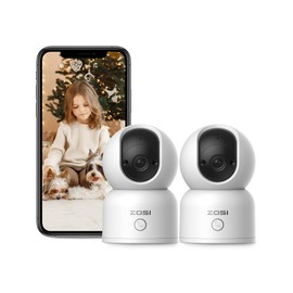 ZOSI 3MP/2K Security Camera, 360° Views Baby/Pet Dog Monitor, 2.4G/5G Dual-Band WiFi Pan/Tilt Indoor Camera, One-Touch Call,Smart Person Detection, 2 Way Audio, Cloud & SD Card Storage, 2Pcs C518