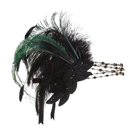 Women Feather Headband Fascinators Flapper Headpiece 1920s Gatsby Premium Vintage Rhinestones Beads Chain Party Headwear Hair Accessories(Black, One Size)