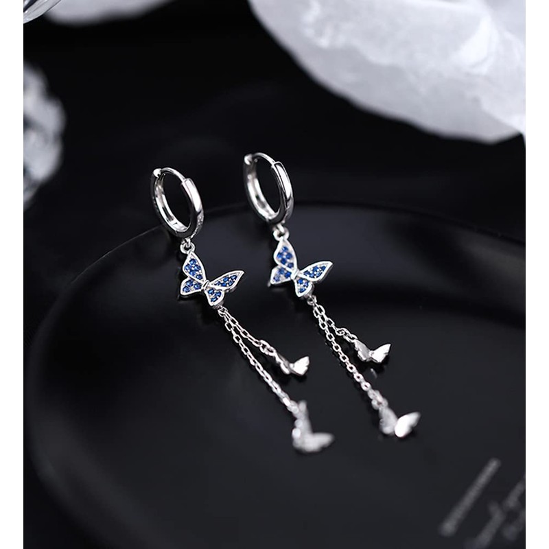 SLUYNZ 925 Sterling Silver Butterfly Dangle Earrings Tassel for Women
