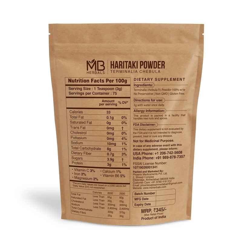 MB Herbals Haritaki Powder 8 oz / 227 Gram /