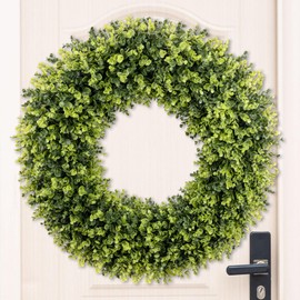 HUZIYAHAN 32 Inch Extra Large Boxwoods Green Spring Artificial Wreath for Front Door, Year Round Spring Summer Winter Wreaths for Wall Window Porch Home Farmhouse Outdoor Outside Indoor Decorations