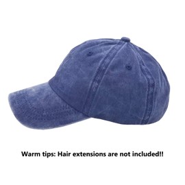 Eohak Ponytail Baseball Hat Distressed Retro Washed Womens Twill, Denim Blue, Medium