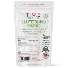 Time Health Luteolin - Standardised to 93% Purity - 60 x 100mg Capsules - Supports Cognitive Health & Longevity - GMP Standards - UK Made - Vegan (60 Capsule Pouch)