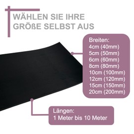 sarian® Rubber Strips, up to 10 m Length and 10 mm Thickness, Rubber Mat, Hard Rubber, Sealing Tape, Solid Rubber