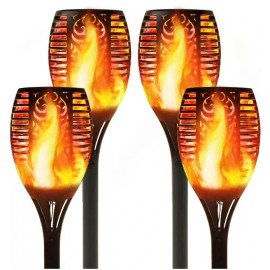 Newbeegoods 4 Pack Solar LED Flame Lamp Flickering Torch Light Outdoor Fire 96 LED Light