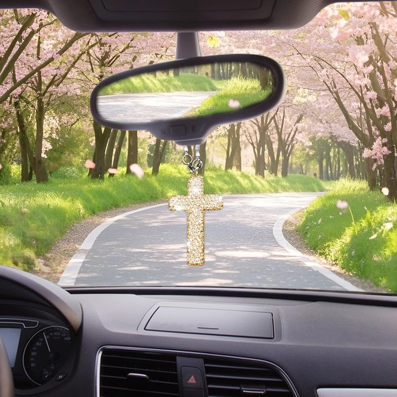 Bling Car Rear View Mirror Accessories Hanging Pendant,Cross Crystal Rhinestone