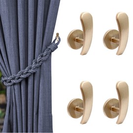 Rierdge 4 Pack Brass Gold Curtain Tieback Hooks, Curtain Holdback Hooks for Wall Mounted, Decorative Hooks Drapery Tiebacks with Screws (4 Pack Brass Gold)