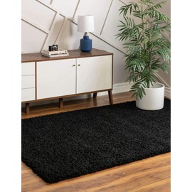 Unique Loom Solo Solid Shag Collection Area Modern Plush Rug Lush & Soft, 8 x 10 ft, Jet Black