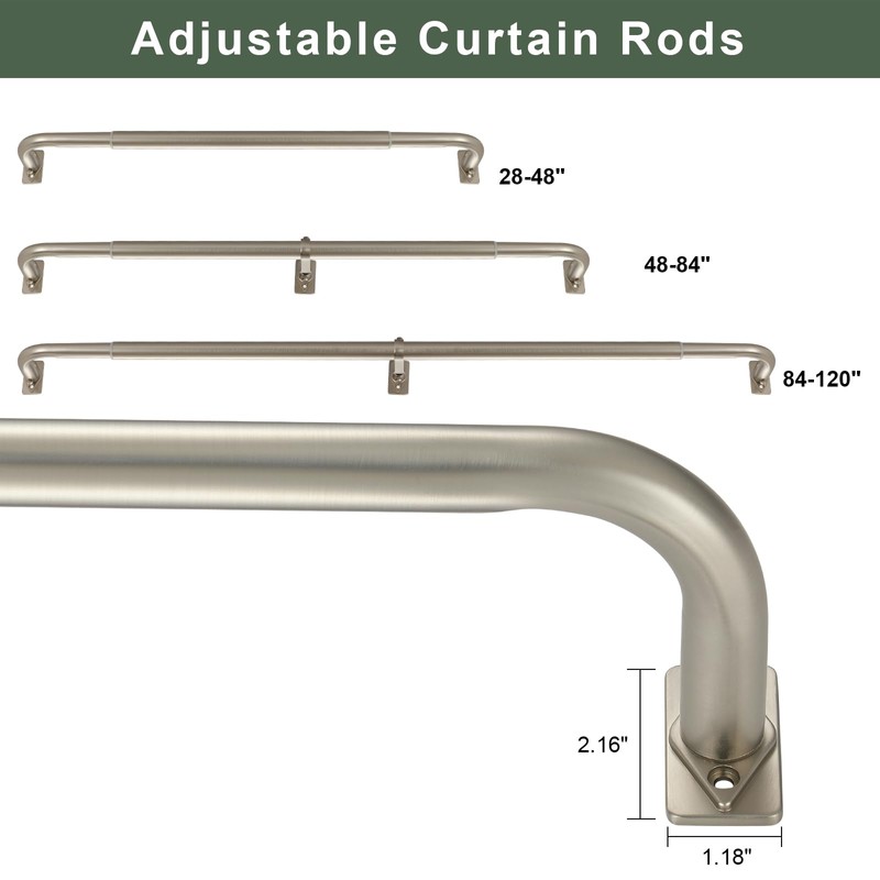 Brushed Nickel Curtain Rods for Windows 28 to 48 Inch,