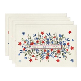 Artoid Mode Eucalyptus Floral Stars 4th of July Placemats Set of 4, 12x18 Inch Memorial Day Holiday Table Mats for Party Kitchen Dining Decoration