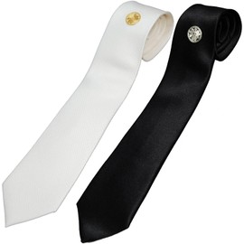 [0-STYLE.cravat] Necktie, Round Sword Kataeir, White & Black Set, Made in Japan, 100% Silk, Family Crest, Embroidered, Congratulations (White & Black) Set, Men's Formal Tie, multicolor (white / black)