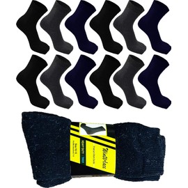 Heavy Duty Work Socks for Men, 12 Pairs Wool Blend, Thick Winter Boot Sock (Assorted Black/Navy/Gray, Mens 10-13 (Shoe size 7-12))