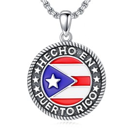 Lypic Puerto Rico Necklace 925 Sterling Silver Puerto Ricans Map Pendant Map Flag Jewelry Gifts for Men Women 03