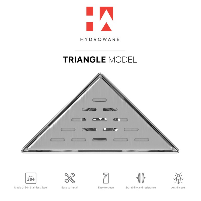 Hydroware Triangle Shower Drain - Stainless Steel Triangular Shower Floor