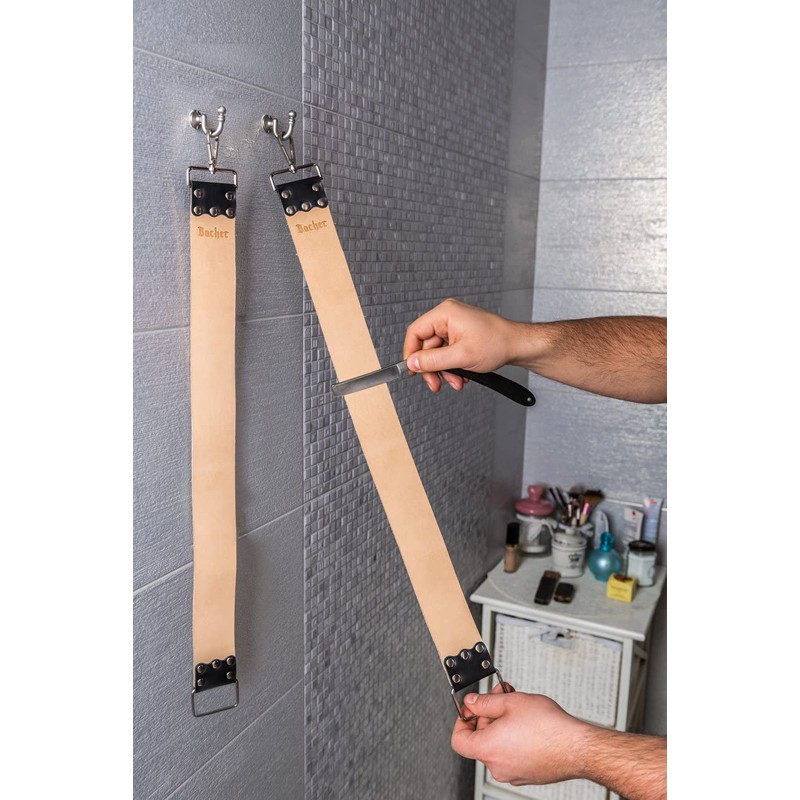 BACHER Premium Leather Strop for Sharpening Razor Set with Polishing