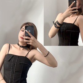 ETHOON Choker Necklace for Women 4 Adjustable Belt Cool Gothic PU Collar Black