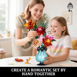 TENYEAH Flower Bouquet Clamp Building Blocks with Vase, Flowers Botanicals Building Blocks Building Kits, 566 Pieces, 6 Flowers, Decorative Plant Kits with Vase, Gifts for Adults, Dear Friend from 12+