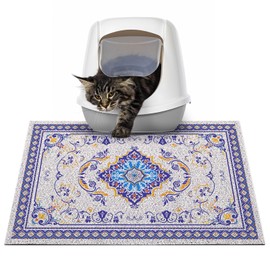 Glittme Cat Litter Mat with Non-slip Bottom Litter Box Mat Waterproof Litter Trapping Mat Easy to Clean Washable Cat Food Mat for Kitty,S