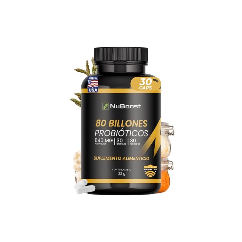 NUBOOST Probioticos y Prebioticos 80 Billones – Suplemento Alimenticio con