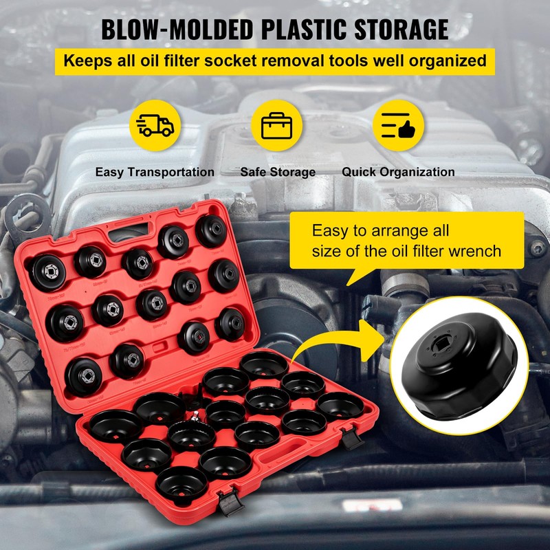 VEVOR Oil Filter Socket Set, 30 Pcs, Steel, Black, 3-Jam