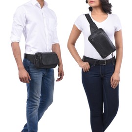 STILORD 'Boston' Vintage Leather Bum Bag Adjustable Belt Fanny Pack Ideal for Sports Travel Daily Durable for Men and Women, black