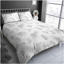 GC GAVENO CAVAILIA Leaf Single Duvet Cover Set (150x200cm) - Polycotton Single Bedding Quilt Cover Reversible - Machine Washable (1 Duvet Cover + 1 Pillowcase) - Grey