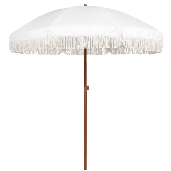 AMMSUN 7ft Patio Umbrella with Fringe Outdoor Tassel Umbrella UPF50+ Premium Steel Pole and Ribs Push Button Tilt,White Cream
