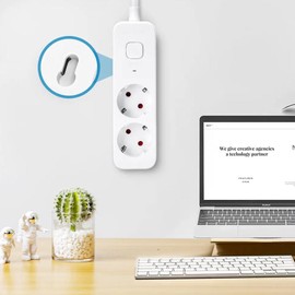 Power Strip 2 Sockets with Switch, 1.5 m Cable, White, Ideal for Connecting Multiple Electrical Devices.