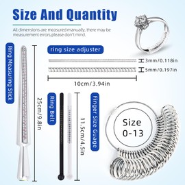 Ring Sizer Measuring Tool Kit Ring Sizing Kit with US Ring Size 0-13 Metal Ring Mandrel Measurer Finger Size 1-17 Ring Sizers for Men Women with Magnified Glass