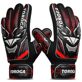 TOROGA Football Goalkeeper Gloves For Boys, Kids Children Youth Soccer Goalie Gloves with 4mm Latex Finger Spine Protection Super Grip Palm Goalkeeping Gloves (Red, 5)