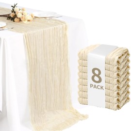 Fixwal 8 Pack Ivory Cheesecloth Table Runners, Beige Pleated Boho Gauze Table Runner, Long Semi-Transparent Table Decorations for Parties, Showers, Birthdays and Weddings(35x120 Inch)