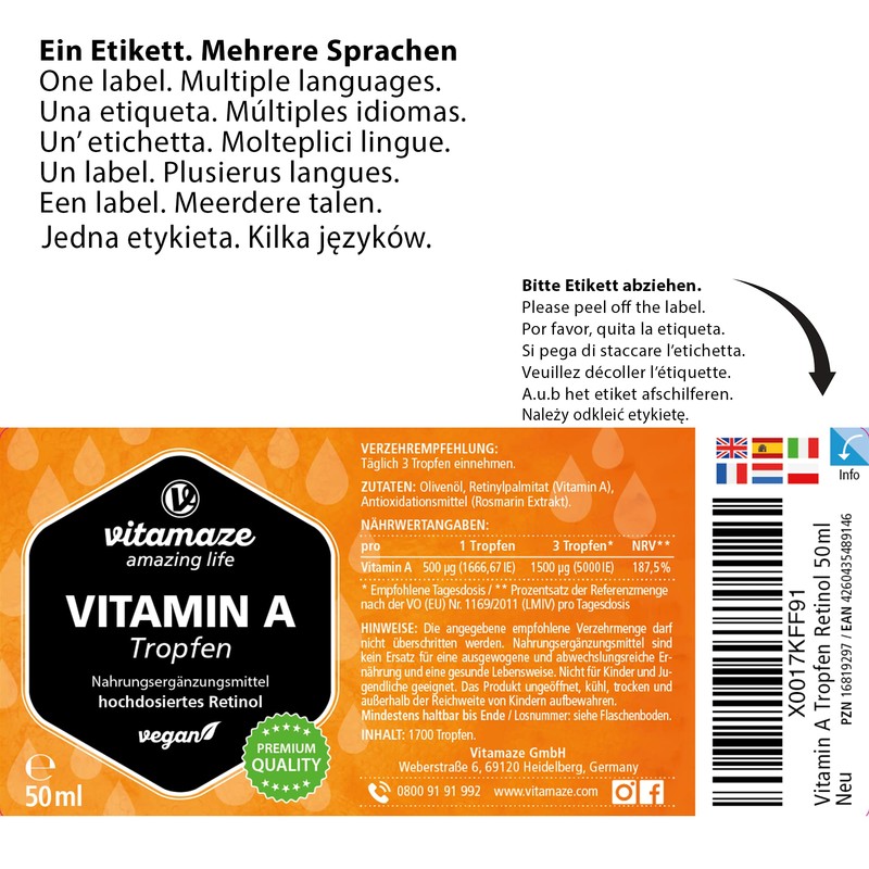 Vitamin A Drops 5000 IU High Strength per Daily Dose,