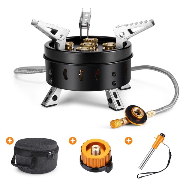 Odoland 11000W Camping Gas Stove Burner Adjustable Ultralight Big Fire Backpacking Stove Windproof Camp Portable Propane Gas Stove for Camping Hiking Backpack Outdoor