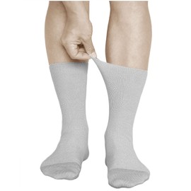 vitsocks Men's Non Elastic Top Soft All-Cotton Socks (3 PAIRS) Loose Fit, No Pressure, grey, 9.5-11.5