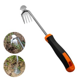 MAIMAIMAO Weeder Puller Tool, Stainless Steel Thickened Hand Weeder Tool, Portable Weed Remover Tool,4 Teethe Waterproof Manual Weed Puller, Multi Function Garden Tools for Yard (Rubber Handle)