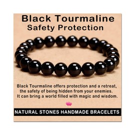 AD Beads Handmade Gemstone Stretch Elastic Bracelet Crystal Healing Reiki Nature's Beauty and Spiritual Essence Unisex (8mm, Black Tourmaline (Best protection))