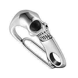 LIFKOME Skull Keychain Key Fob Stainless Steel Clasp Carabiner Clip Heavy Duty Skull Rings Caribeaner Clip Car