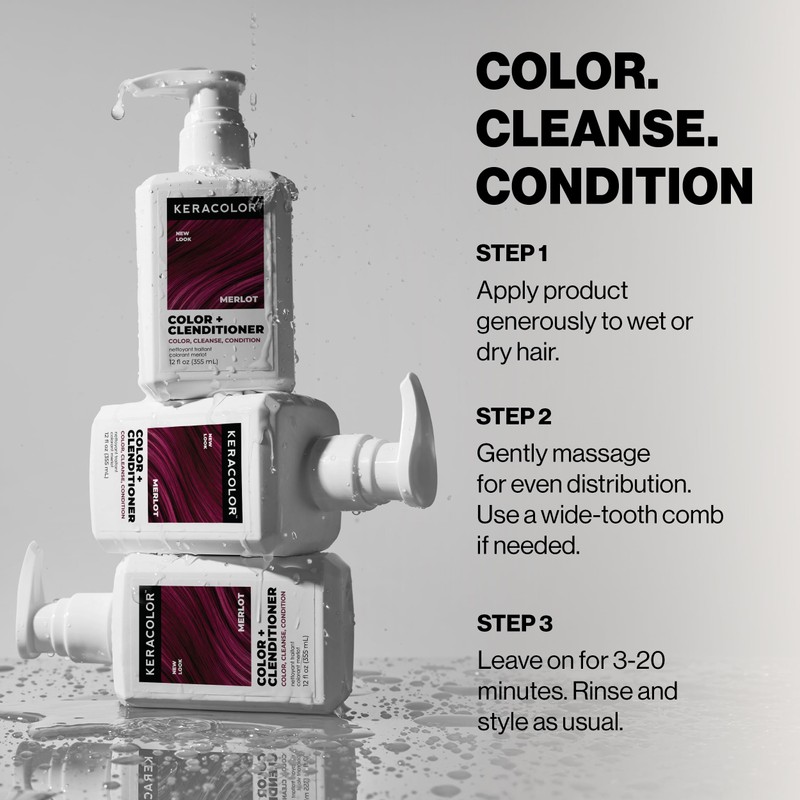 Keracolor Color + Clenditioner 3-in-1 Color-Depositing Conditioner, Gently Cleanses &