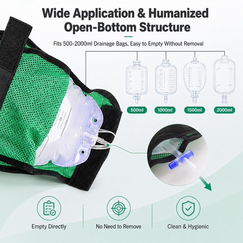 2 Pack Breathable Mesh Catheter Leg Bag Sleeve, Urine Drainage