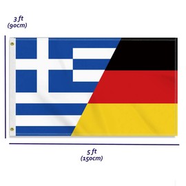 Large 90 x 150 cm Germany Greece Flag, Large 150D German Greece Friendship Banner, Durable Germany Flag Doube Side Print Decor Brass Eyelets Large Greece