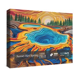 Sunset National Parks Puzzles for Adults 1000 Piece Nature Puzzles, Colorful Yellowstone Landscape Jigsaw Puzzle, Beautiful Hot Spring Scenic Plant Puzzle