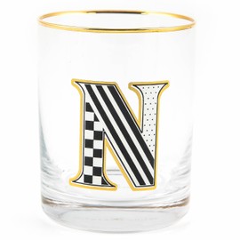 MACKENZIE-CHILDS Monogram Tumbler, Glass Tumbler with Letter, 14 Ounces, N