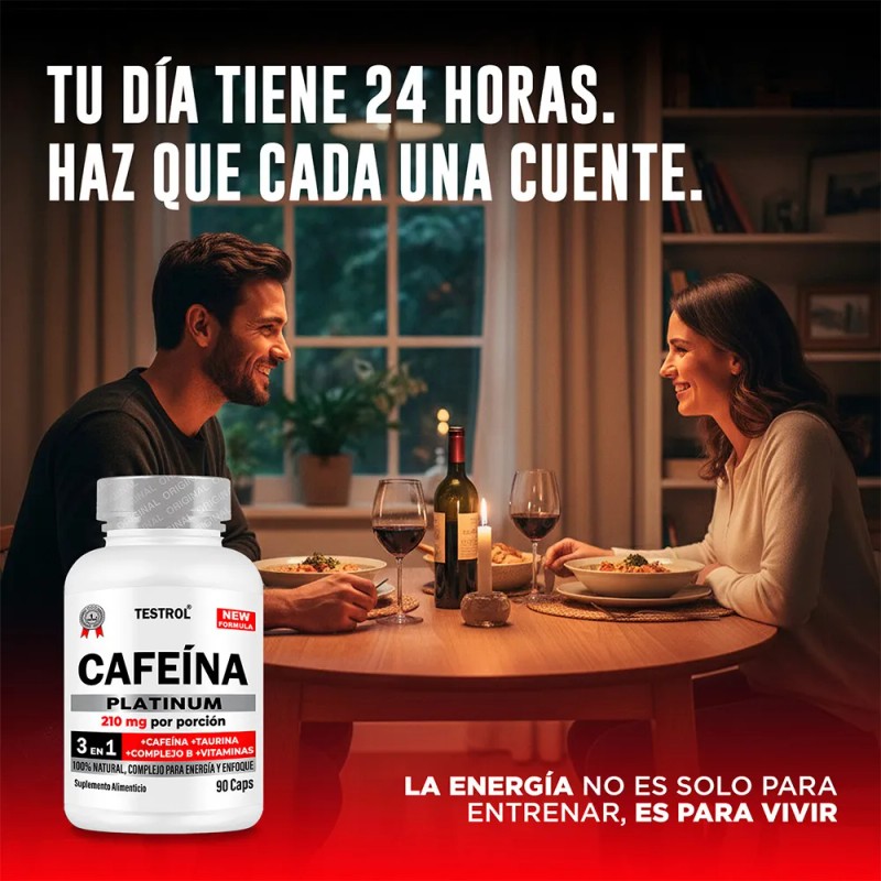 Cafeína 210 Mg | Testrol Platinum | 90 Cápsulas Sin