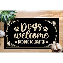 Oujilidemat Dogs Welcome People Tolerated Door Mat - Funny Dog Doormat for Front Door, Indoor Outdoor Non-Slip Welcome Mat, Dog Themed Porch Rug, Thanksgiving Day Decorations, 30x17 Inches