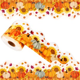 69Ft Fall Bulletin Board Borders Sunflower Pumpkin Maple Leaves Trimmer Stickers Thanksgiving Theme Bulletin Board Decorations for School DIY Classroom Chalkboard Home Wall Thanksgiving Party Decor