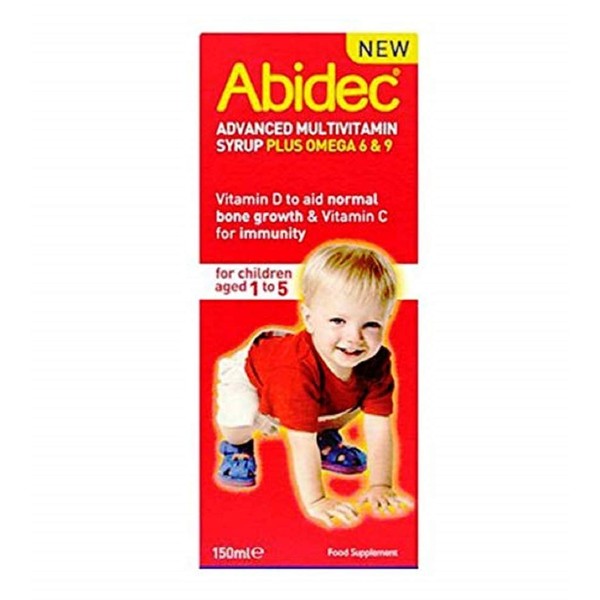 Abidec Multivitamin Syrup With Omega 3 - 150ml ( Flavor may vary -- Raspberry Flavor Or Lemon Flavour )