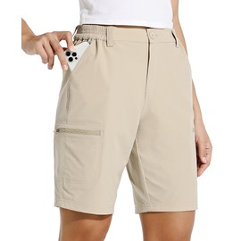 Willit Women's 10" Hiking Cargo Shorts Stretch Golf Active Long Shorts Quick Dry Outdoor Summer Shorts Khaki XXL